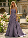 Satin A-Line Pleated Formal Dresses with 3D Flowers