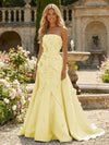 Satin A-Line Pleated Formal Dresses with 3D Flowers