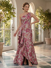 Jacquard A-Line One Shoulder Evening Dresses with Ruffles