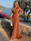 Chiffon One Shoulder Pleated Evening Dresses with 3D Flowers and Sash