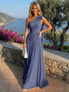 Chiffon One Shoulder Pleated Evening Dresses with 3D Flowers and Sash