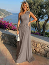 Chiffon One Shoulder Pleated Evening Dresses with 3D Flowers and Sash