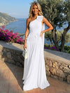 Chiffon One Shoulder Pleated Evening Dresses with 3D Flowers and Sash