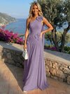 Chiffon One Shoulder Pleated Evening Dresses with 3D Flowers and Sash