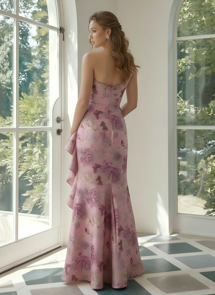 Jacquard Mermaid One Shoulder Evening Dresses with Ruffles