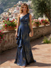 Jacquard Mermaid One Shoulder Evening Dresses with Ruffles