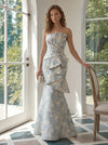 Jacquard Mermaid Strapless Evening Dresses with Rhinestone
