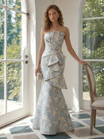 Jacquard Mermaid Strapless Evening Dresses with Rhinestone