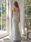 Jacquard Mermaid Strapless Evening Dresses with Rhinestone