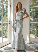 Jacquard Mermaid One Shoulder Evening Dresses with Ruffles