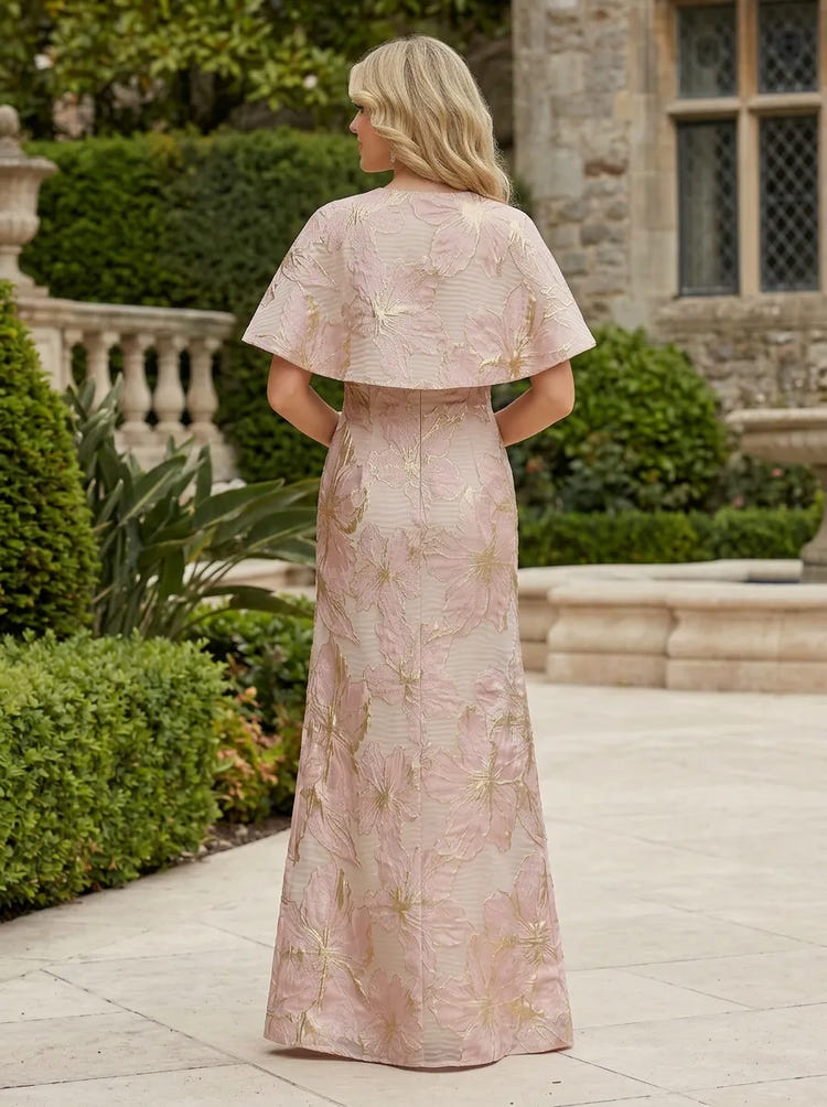 Jacquard A-Line Strapless Evening Dresses with Caps