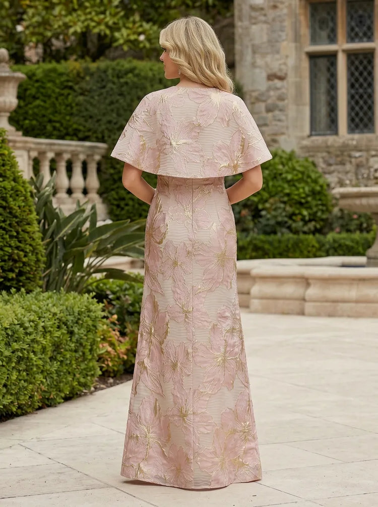 Jacquard A-Line Strapless Evening Dresses with Caps