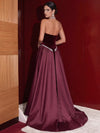Velvet A-Line Strapless Evening Dresses with Rhinestone