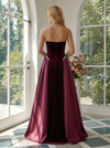 Velvet A-Line Strapless Evening Dresses with Rhinestone