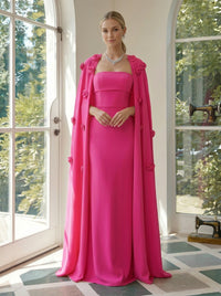 Satin Sheath Strapless Evening Dresses with Caps