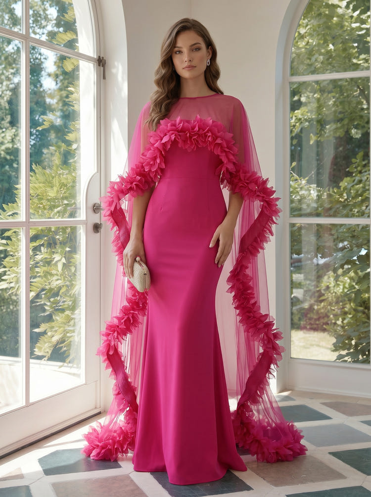 Satin Mermaid Strapless Evening Dresses with Caps