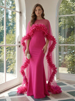 Satin Mermaid Strapless Evening Dresses with Caps