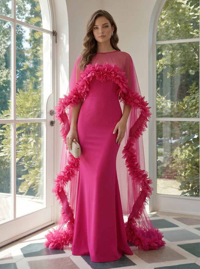 Satin Mermaid Strapless Evening Dresses with Caps