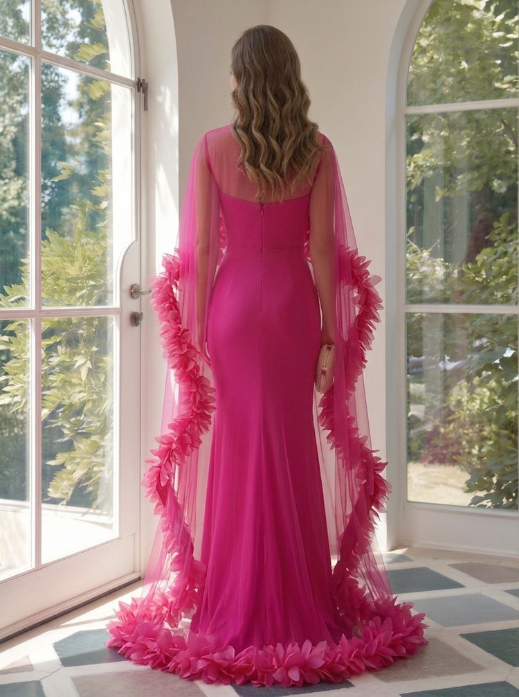 Satin Mermaid Strapless Evening Dresses with Caps