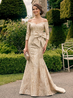 Jacquard Mermaid Off the Shoulder Mother of the Bride Dresses with Bow