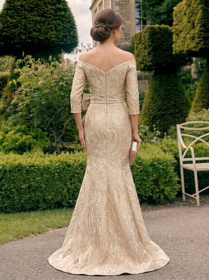 Jacquard Mermaid Off the Shoulder Mother of the Bride Dresses with Bow