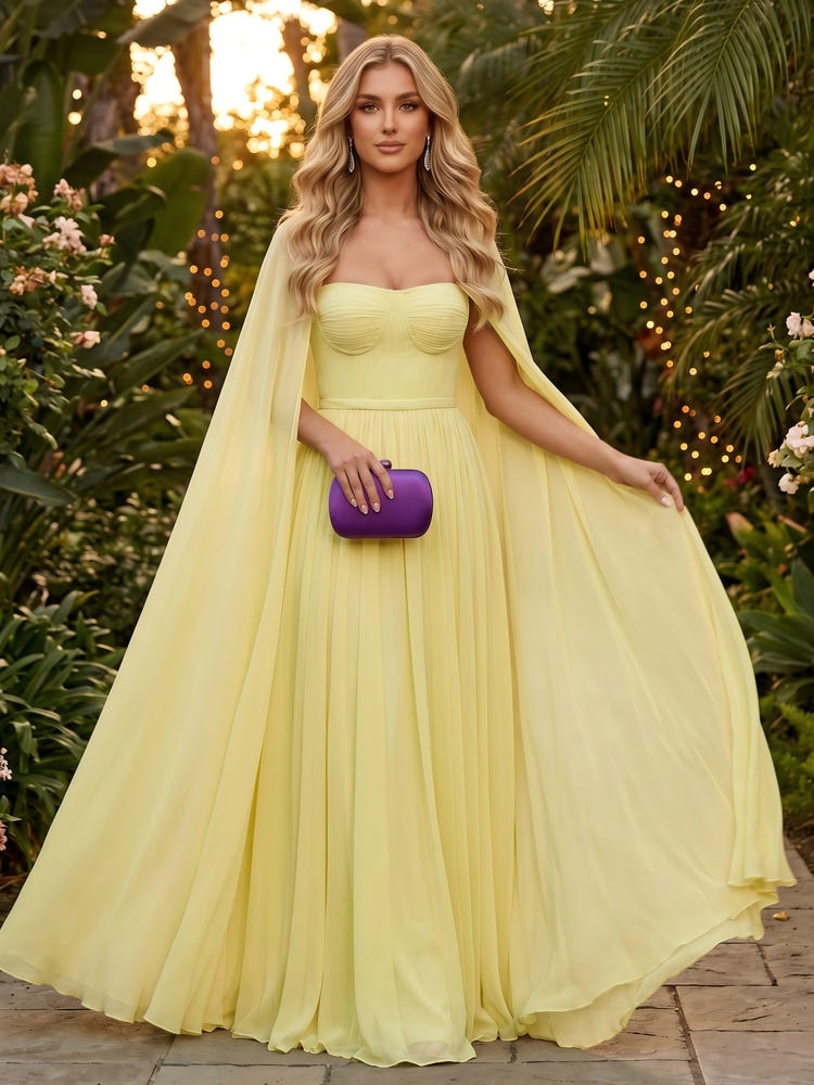 Chiffon A-Line Sweetheart Evening Dresses with Caps