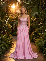 Satin A-Line Strapless Evening Dresses with Sequin