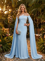 Satin Mermaid Crew Neck Evening Dresses with Caps