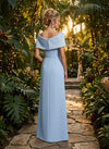 Satin Sheath Off the Shoulder Evening Dresses with Rhinestone