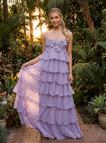 Chiffon Spaghetti Straps Formal Dresses with Layers & 3D Flowers
