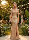 Tulle Mermaid V Neck Evening Dresses with Side Slit