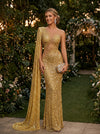 Sequin Mermaid Crew Neck Evening Dresses with Sash