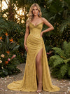 Sequin Mermaid Strapless Evening Dresses with Side Slit