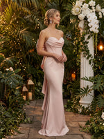 Elegant Satin Mermaid Strapless Evening Dresses with Bow