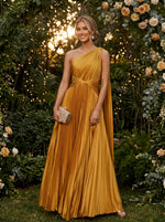 Satin A-Line One Shoulder Evening Dresses with Sash