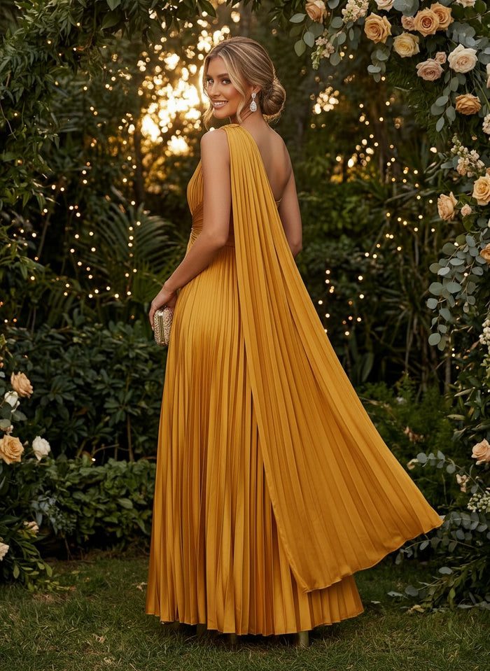 Chiffon A-Line One Shoulder Evening Dresses with Sash