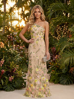 Tulle Sheath One Shoulder Evening Dresses with Embroidery