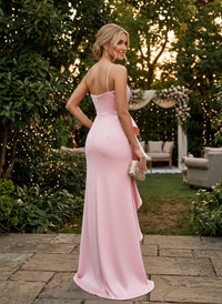 Satin Mermaid One Shoulder Evening Dresses with Ruffles