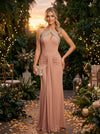 Satin Mermaid Halter Evening Dresses with Rhinestone