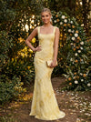 Tulle Mermaid Square Neck Evening Dresses with Embroidery