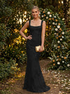 Tulle Mermaid Square Neck Evening Dresses with Embroidery