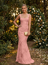 Tulle Mermaid Square Neck Evening Dresses with Embroidery