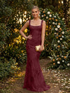 Tulle Mermaid Square Neck Evening Dresses with Embroidery