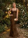 Tulle Mermaid Square Neck Evening Dresses with Embroidery