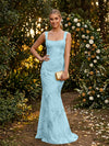 Tulle Mermaid Square Neck Evening Dresses with Embroidery