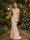 Tulle Mermaid Square Neck Evening Dresses with Embroidery