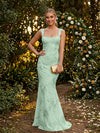 Tulle Mermaid Square Neck Evening Dresses with Embroidery