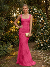 Tulle Mermaid Square Neck Evening Dresses with Embroidery
