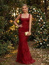 Tulle Mermaid Square Neck Evening Dresses with Embroidery