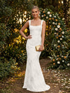 Tulle Mermaid Square Neck Evening Dresses with Embroidery
